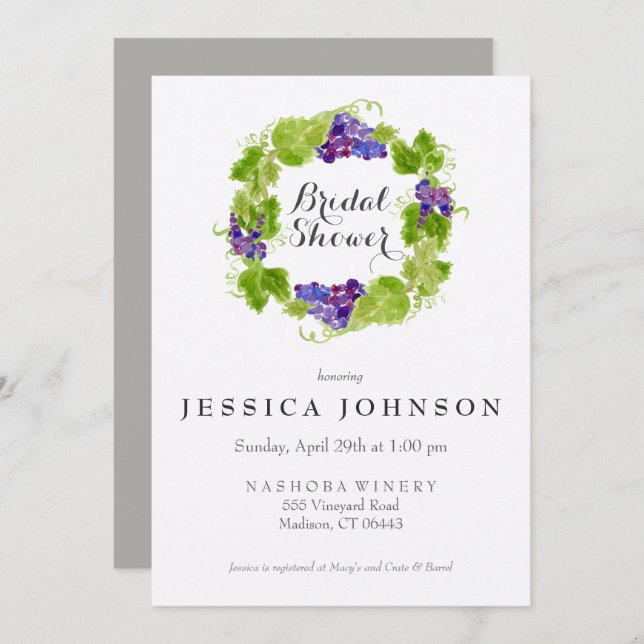 Grapes on the Vine Wine Bridal Shower Invitation (Front/Back)