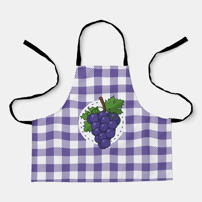 Grapes on White Violet Plaid Apron (Front)