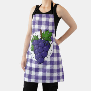 Grapes on White Violet Plaid Apron