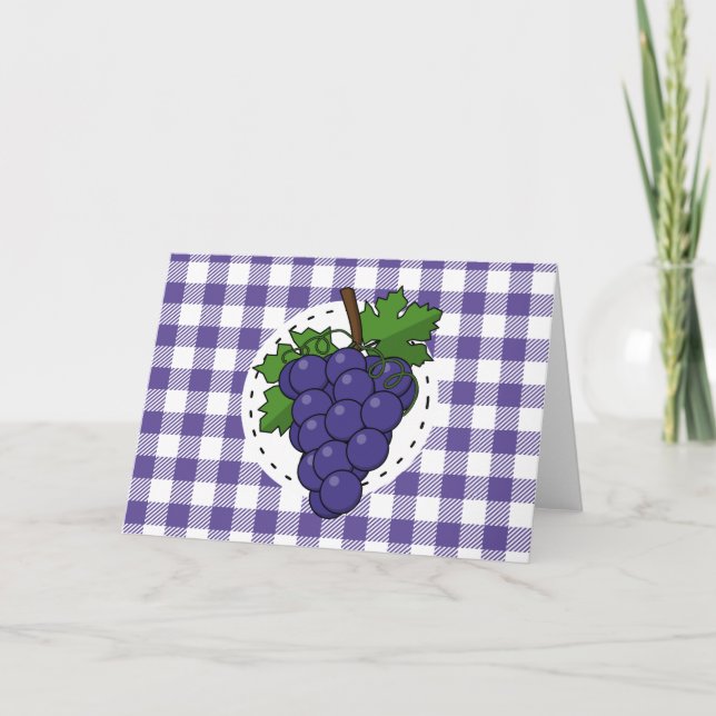 Grapes on White Violet Plaid Card (Front)