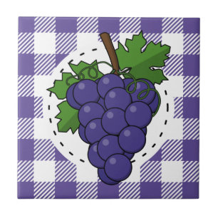 Grapes on White Violet Plaid Ceramic Tile