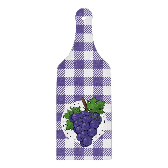 Grapes on White Violet Plaid Cutting Board (Front)
