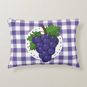 Grapes on White Violet Plaid Decorative Cushion