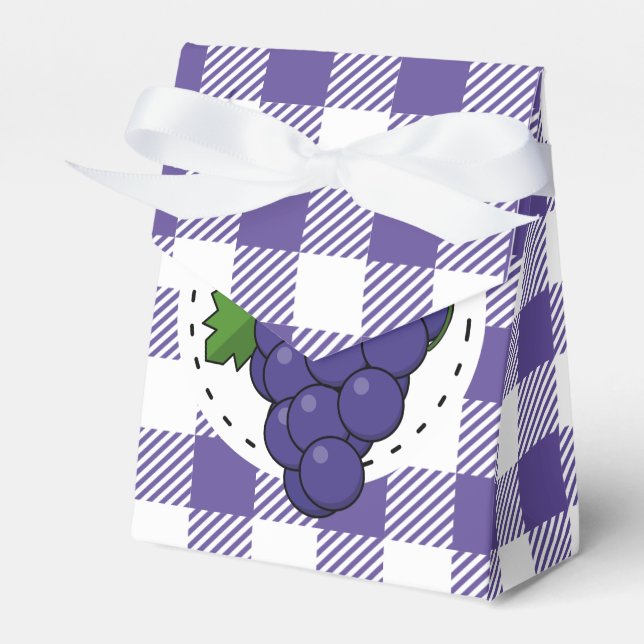 Grapes on White Violet Plaid Favour Box (Front Side)