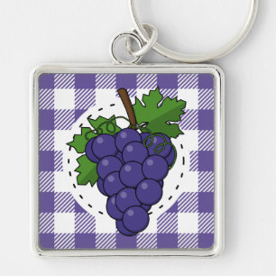 Grapes on White Violet Plaid Key Ring