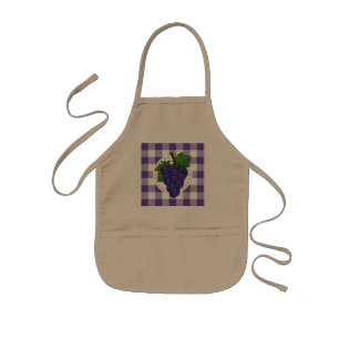 Grapes on White Violet Plaid Kids Apron