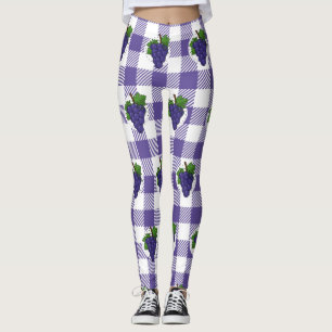 Grapes on White Violet Plaid Leggings