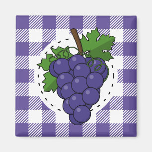 Grapes on White Violet Plaid Magnet
