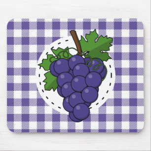 Grapes on White Violet Plaid Mouse Pad