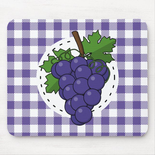Grapes on White Violet Plaid Mouse Pad (Front)