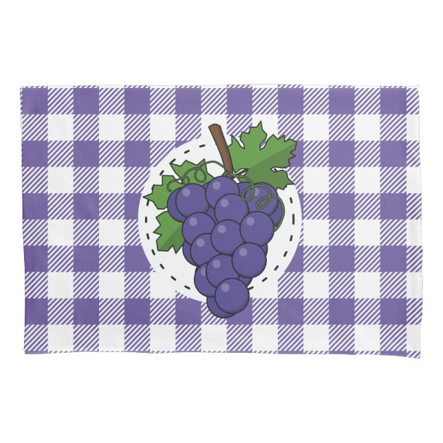 Grapes on White Violet Plaid Pillowcase (Front-Left)