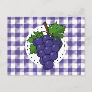 Grapes on White Violet Plaid Postcard