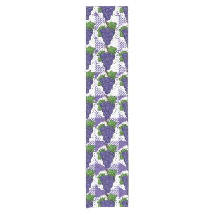 Grapes on White Violet Plaid Short Table Runner