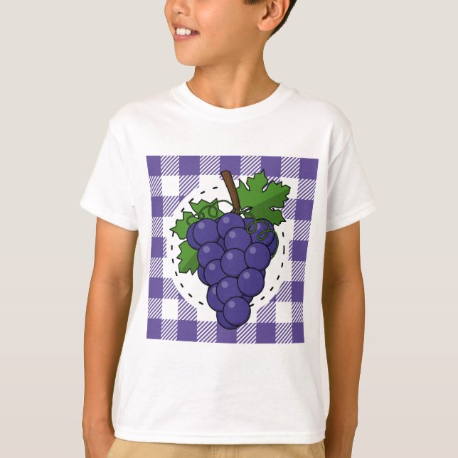 Grapes on White Violet Plaid T-Shirt (Front)