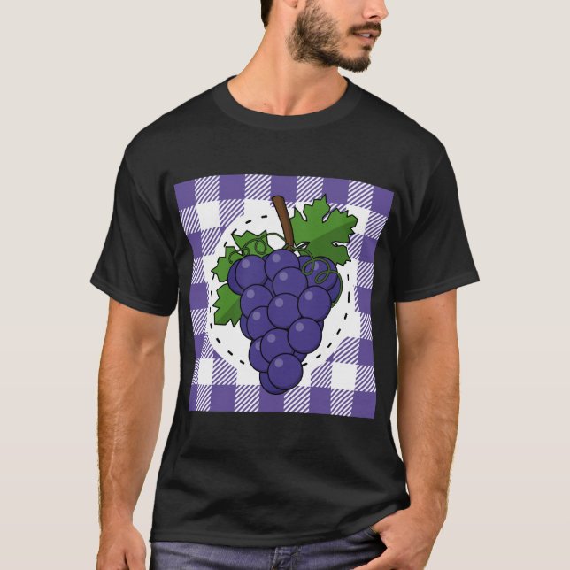 Grapes on White Violet Plaid T-Shirt (Front)