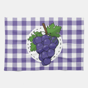 Grapes on White Violet Plaid Tea Towel