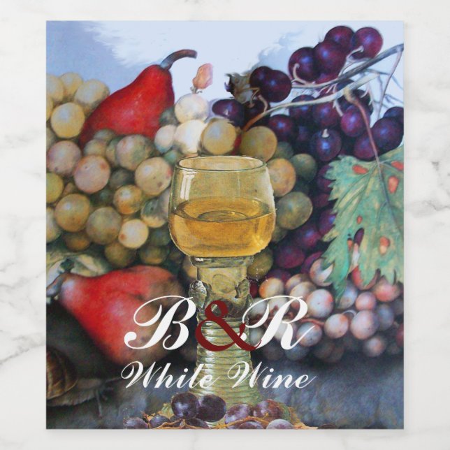 GRAPES, PEARS, WHITE WINE GLASS Wine Tasting Party Label (Single Label)