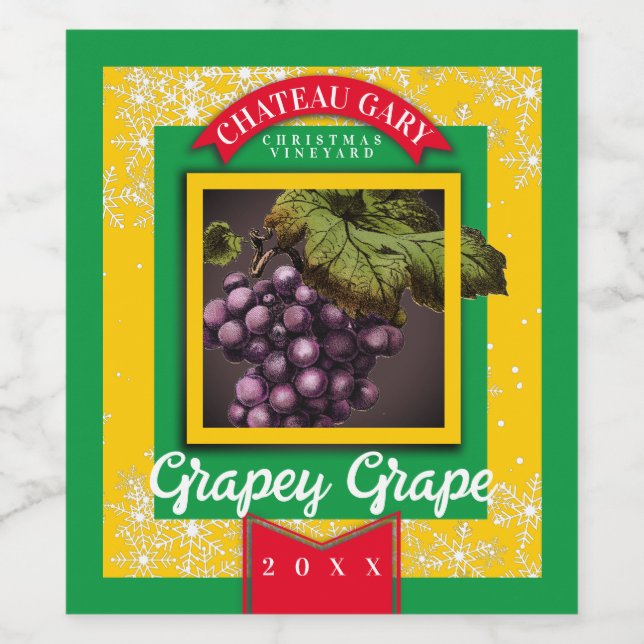 Grapes personalised homemade wine Christmas Label (Single Label)