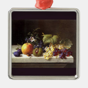 Grapes Plums Etc. On A Marble Ledge Metal Ornament