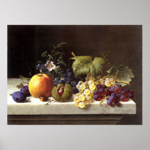 Grapes Plums Etc. On A Marble Ledge Poster