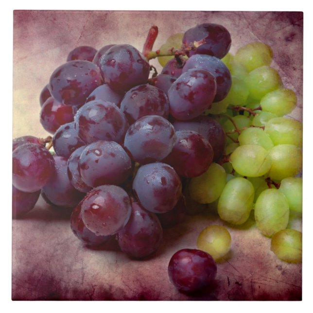 Grapes Red And Green Ceramic Tile (Front)