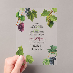 Grapes Vineyard Mediterranean Greek Island Wedding Acrylic Invitations