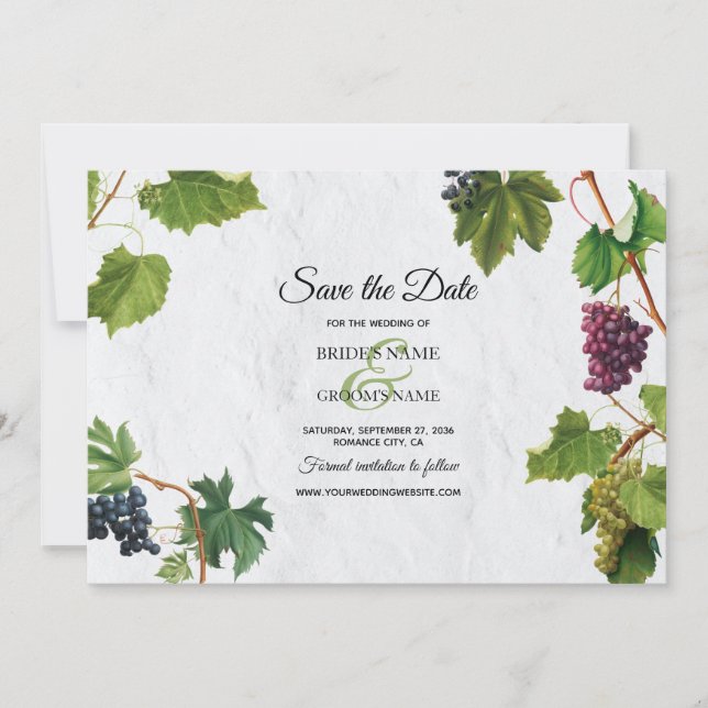 Grapes Vineyard Mediterranean Greek Island Wedding Save The Date (Front)