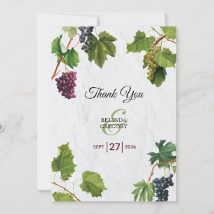 Grapes Vineyard Mediterranean Greek Island Wedding Thank You Card