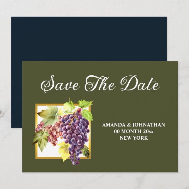 Grapes vineyard winery greeb gold wine farm 5x7 save the date (Front/Back)