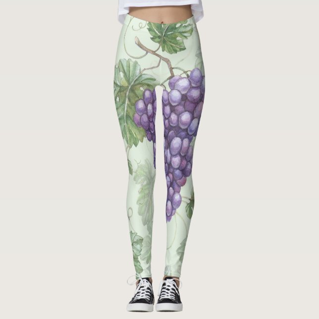 Grapes Watercolor, Fruit Seamless Pattern. Leggings (Front)