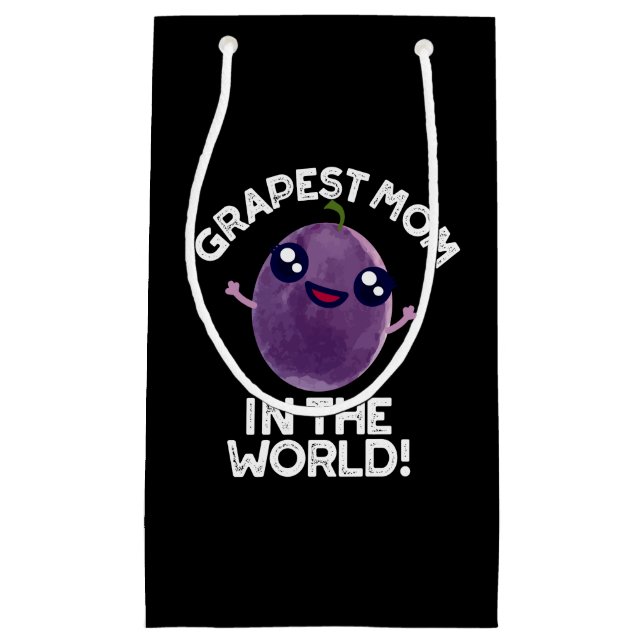 Grapest Mum In The World Funny Fruit Pun Dark BG Small Gift Bag (Front)