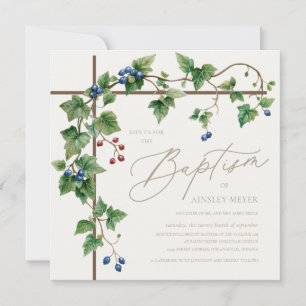 Grapevine Covered Cross Gold Script Baptism Invitation