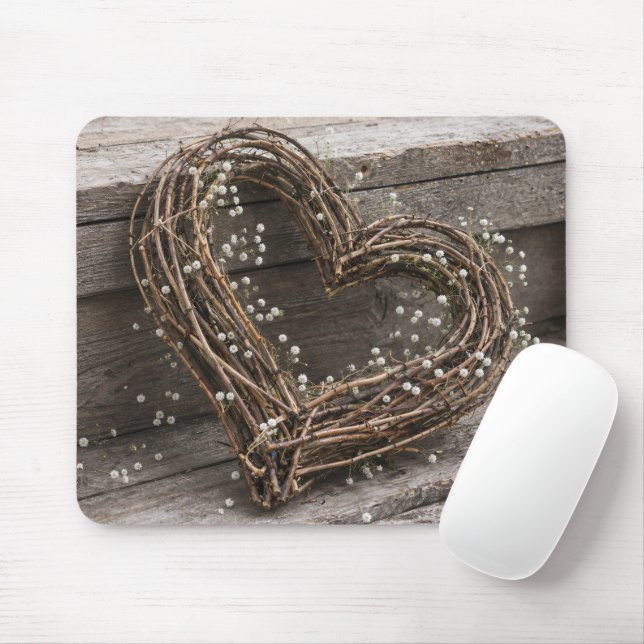 Grapevine Heart Wreath with Baby's Breath Mouse Pad (With Mouse)