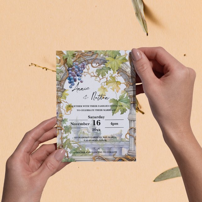 Grapevine Romantic Vineyard Wedding  Invitation Postcard (Grapevine Romantic Vineyard Wedding Invitation Postcard)