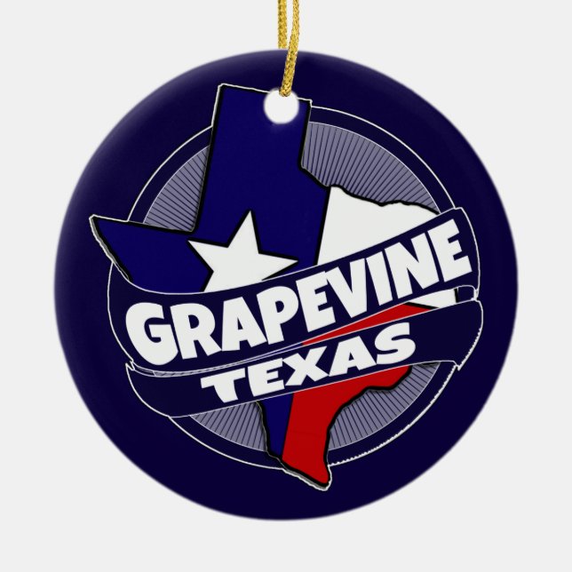 Grapevine Texas flag burst holiday ornament (Front)