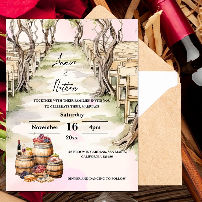 Grapevine Vineyard Romantic Wedding Invitation (Grapevine Vineyard Romantic Wedding Invitation)