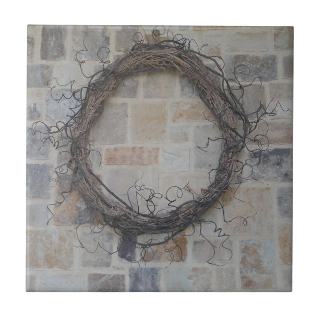 Grapevine Wreath on stone fireplace Tile (Front)