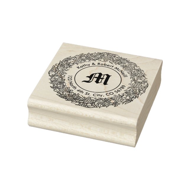 Grapevine Wreath Return Address Template Rubber Stamp (Stamp)
