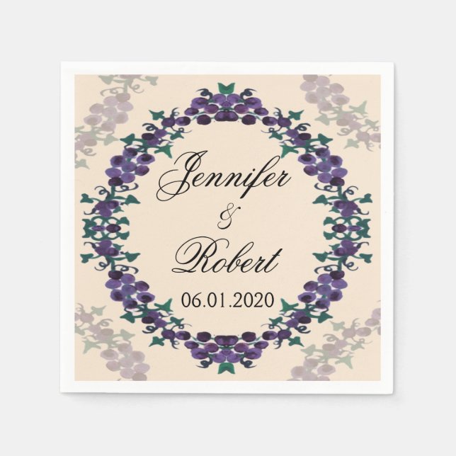 Grapevine Wreath Wedding Napkin (Front)