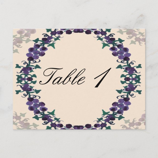 Grapevine Wreath Wedding Table Number Postcard (Front)