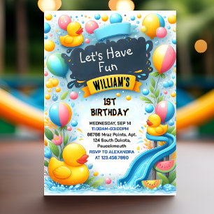 Graph Splash Bubbles Summer Duck Foam 1st Birthday Invitation