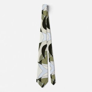 Graphic Abstract Tie Olive Green Black Beige Lines