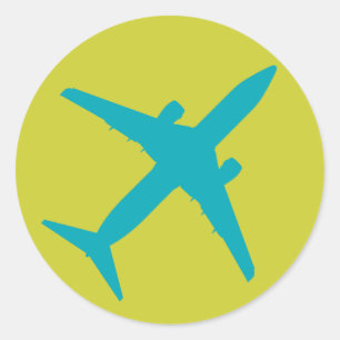 Graphic Aeroplane in Aqua Blue Classic Round Sticker