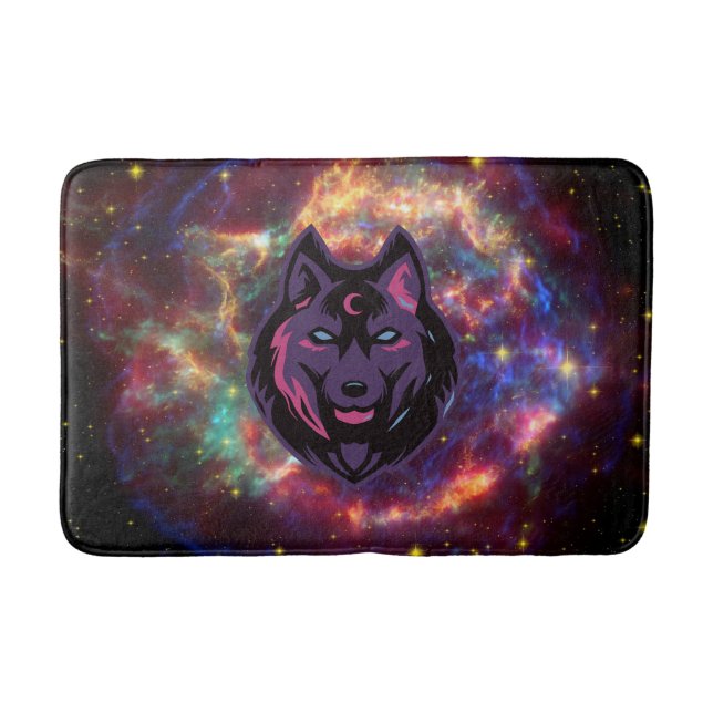 Graphic Art, Cosmic Wolf Bath Mat (Front)