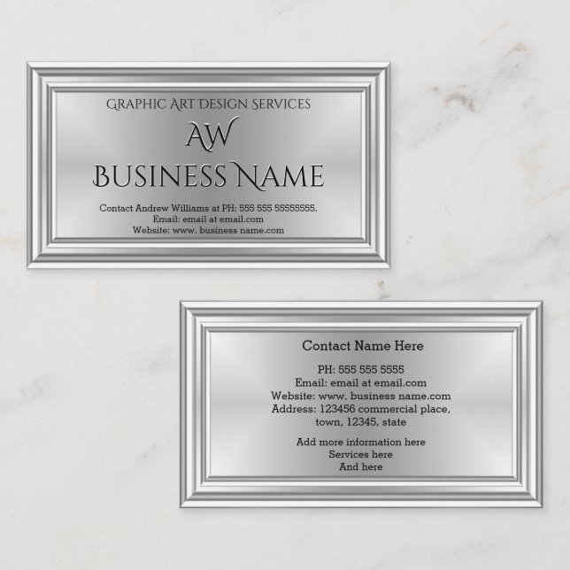 Graphic Art Designer Silver Monogram Deco  Business Card (Front/Back)
