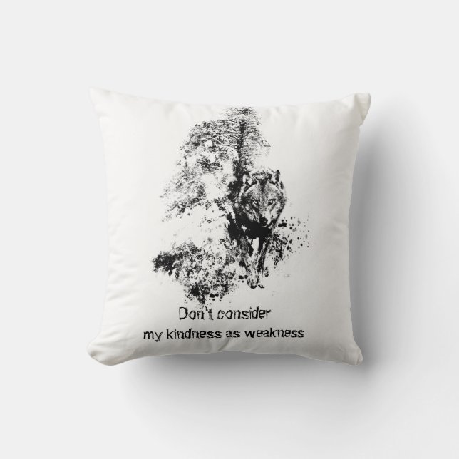 Graphic Art Grey Wolf Wildlife Kindness Quote Cushion (Front)