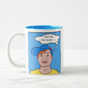 Graphic Art: Guy with Cap & Customisable Message Two-Tone Coffee Mug