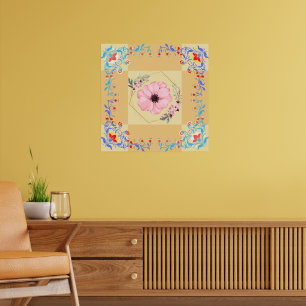 Graphic Art, Pink Spring Flowers Illustration Poster