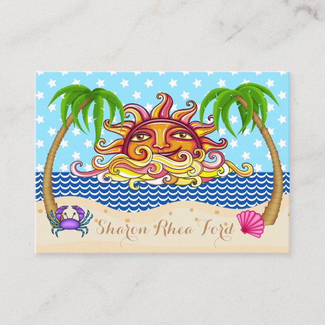 Graphic Art Sun and Ocean Beach Business Card (Front)