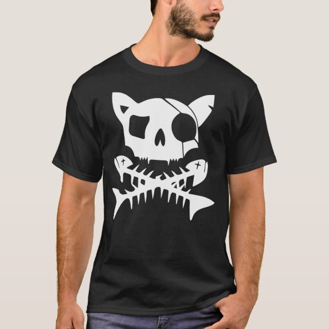 Graphic Arts Cat Pirates Halloween Scary Skull And T-Shirt (Front)
